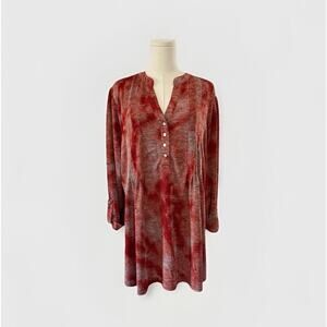 Cocomo Y2K Blouse Sz 1X Plus Boho Roll Tab Pink Orange Stretchy Abstract Artsy